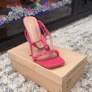 Yoki Hot Pink Studded Strappy High Heel Sandals